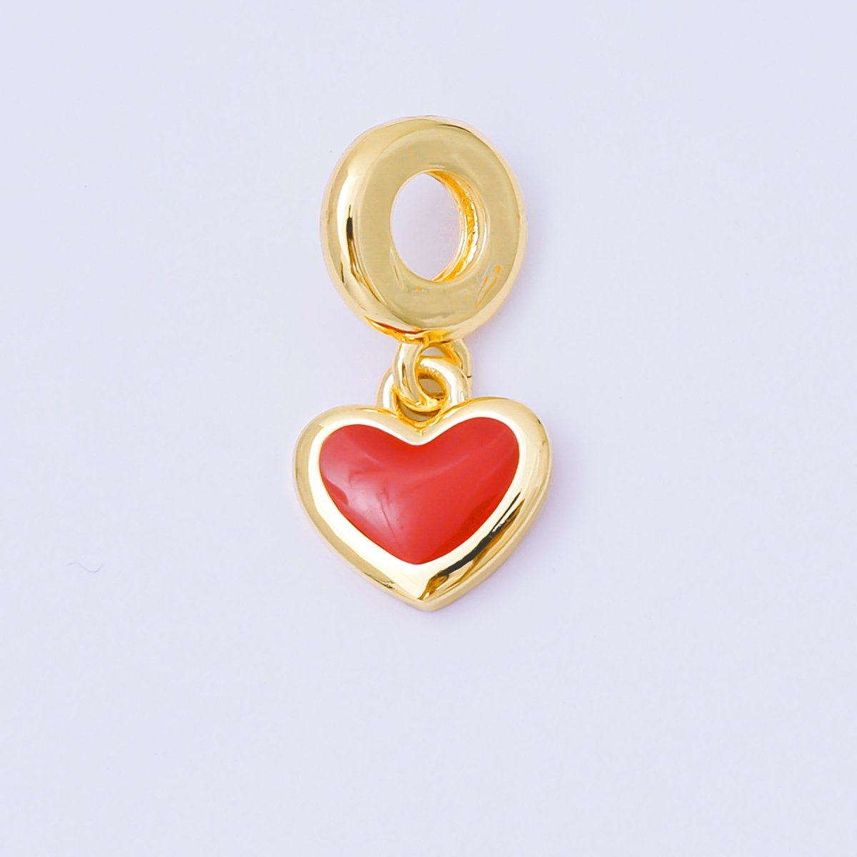 24K Gold Filled 11mm Red, Black, & White Enamel Heart Rondelle Drop Charm | AC1630 AH636 - DLUXCA
