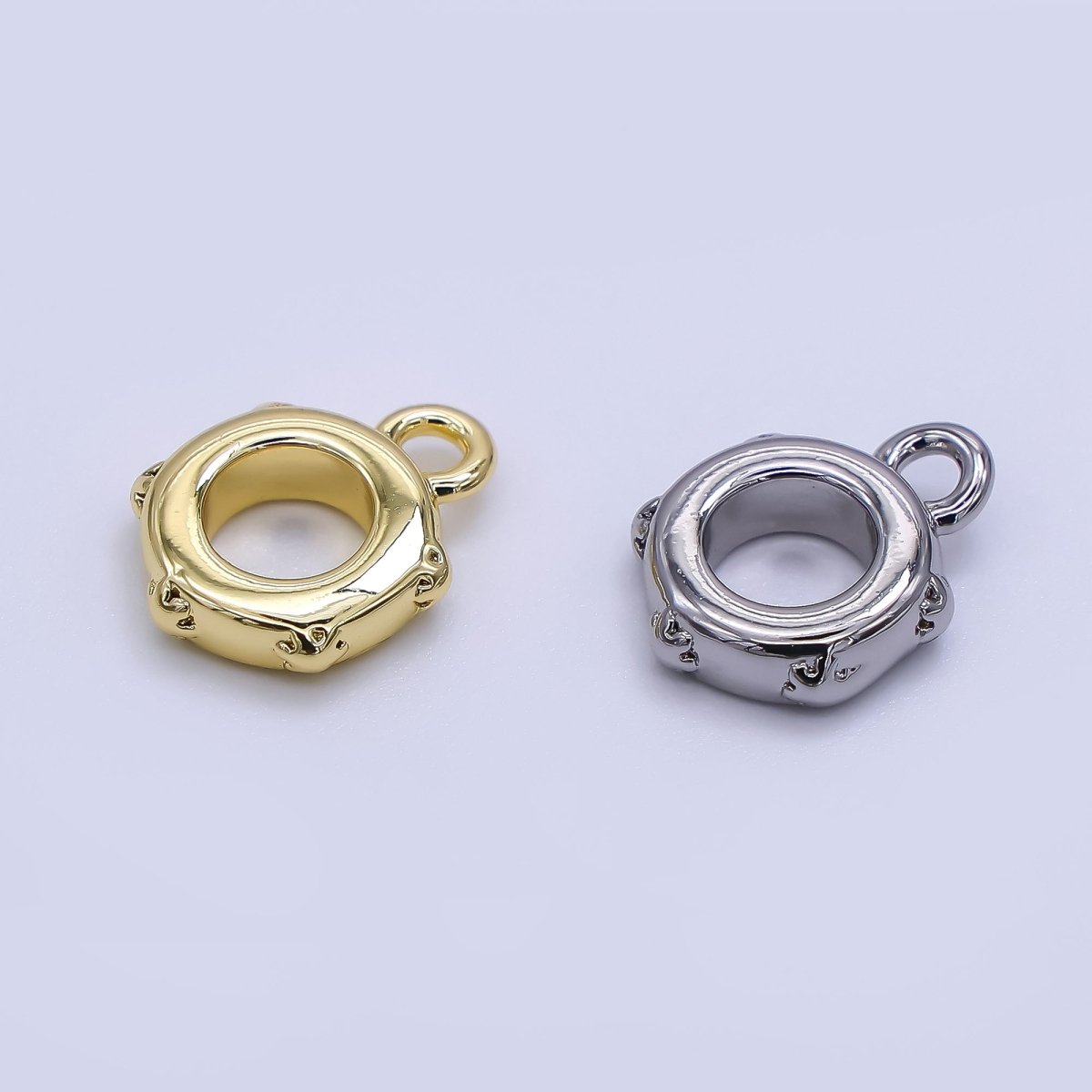 24K Gold Filled 11mm Round Melted Flower Edges Bail Pendant Charm Holder in Gold & Silver | Z - 1298 - DLUXCA