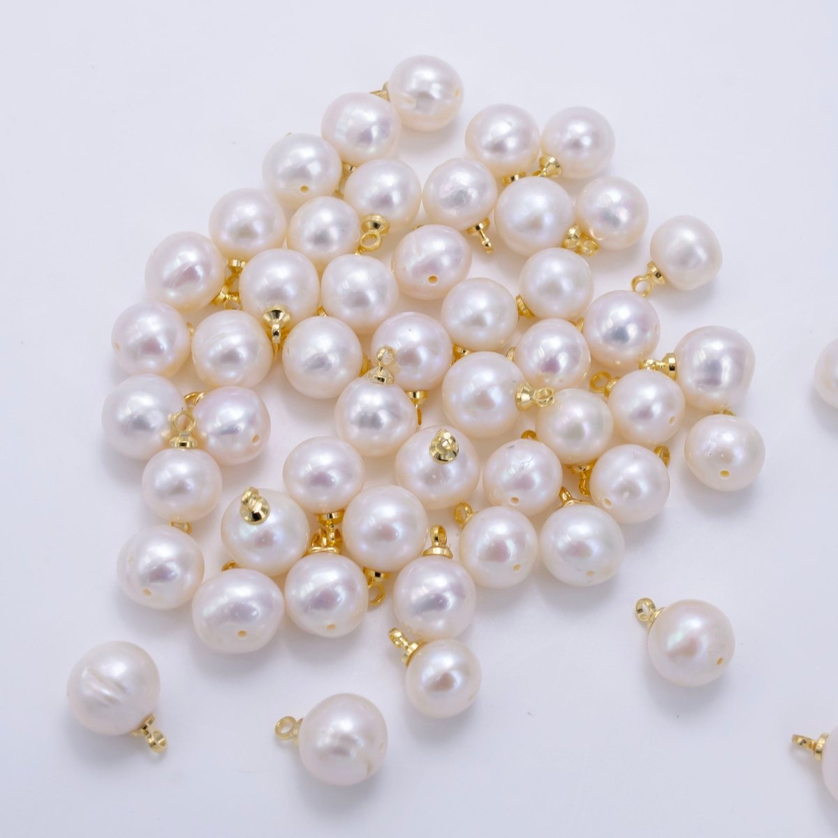 24K Gold Filled 11mm White Freshwater Pearl Button Round Charm | P1882 - DLUXCA