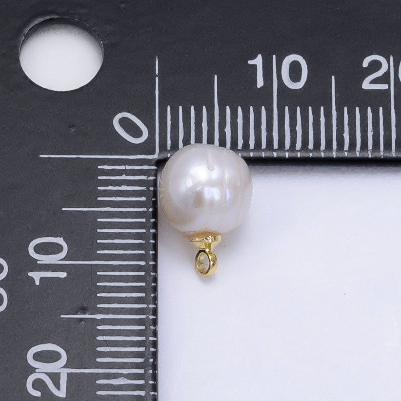 24K Gold Filled 11mm White Freshwater Pearl Button Round Charm | P1882 - DLUXCA