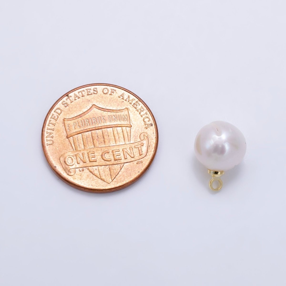 24K Gold Filled 11mm White Freshwater Pearl Button Round Charm | P1882 - DLUXCA