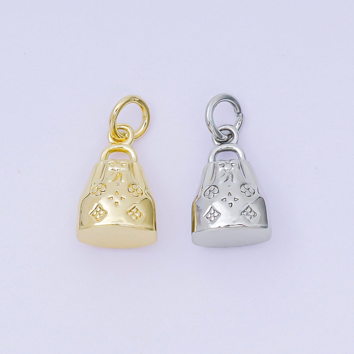 24K Gold Filled 12.5mm Blossom Bucket Handy Bag Charm in Gold & Silver | AH - 610 - DLUXCA