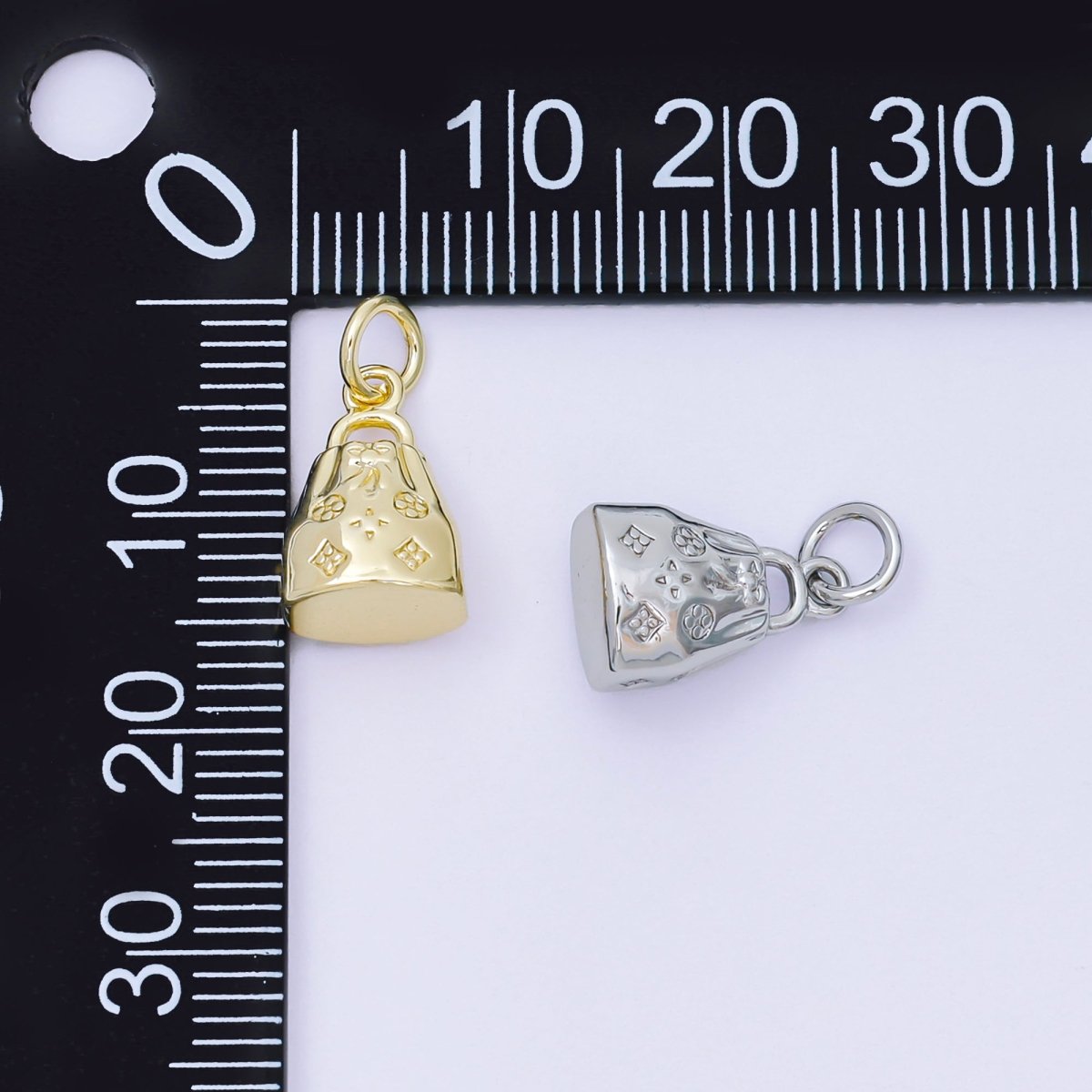 24K Gold Filled 12.5mm Blossom Bucket Handy Bag Charm in Gold & Silver | AH - 610 - DLUXCA