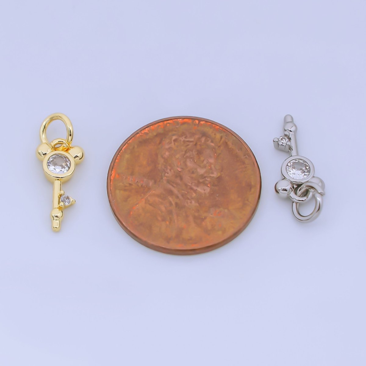 24K Gold Filled 12.5mm Clear CZ Mouse Key Charm in Gold & Silver | AJ00473 - DLUXCA