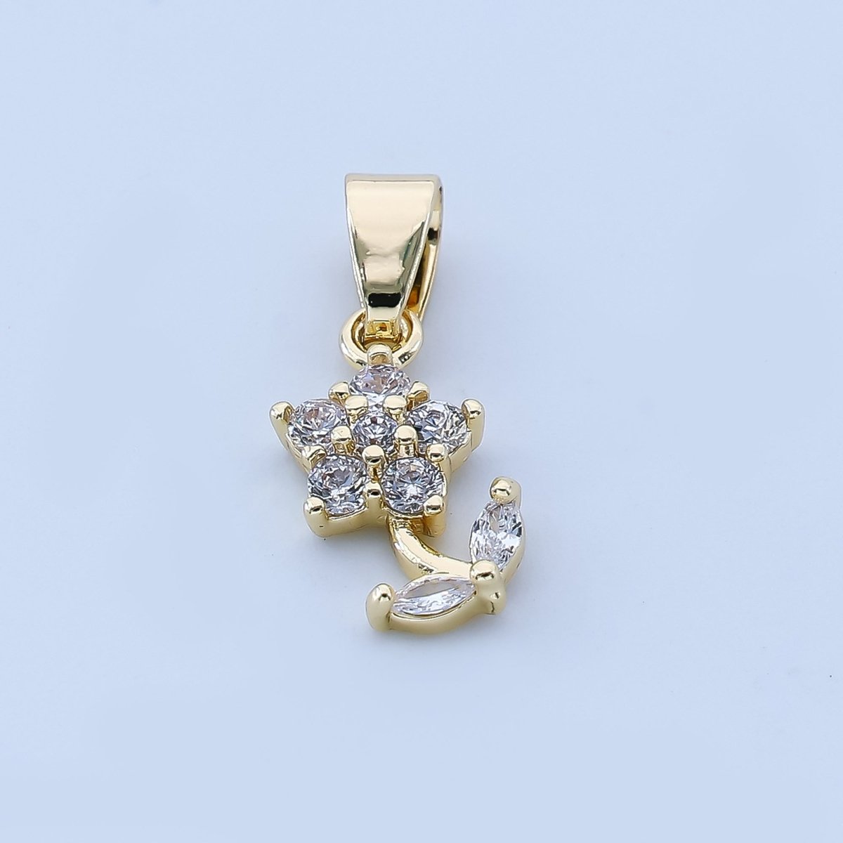 24K Gold Filled 12.5mm Micro Paved CZ Single Blossom Flower Pendant | AH - 523 - DLUXCA