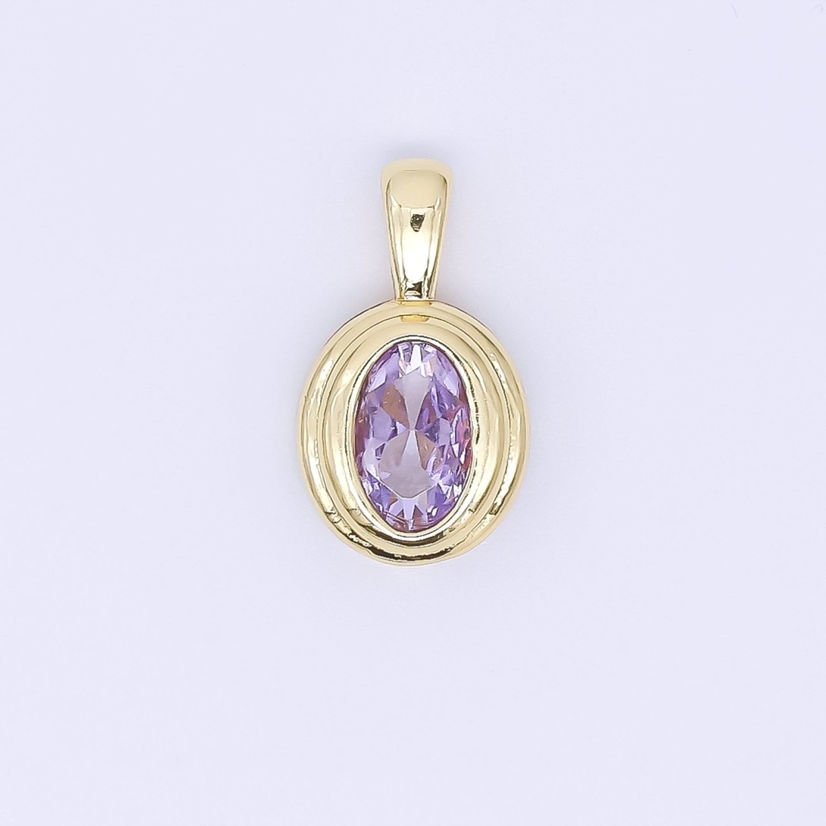 24K Gold Filled 12.5mm Pink, Purple, Orange CZ Bezel Outline Oval Pendant | AH479 AH480 - DLUXCA