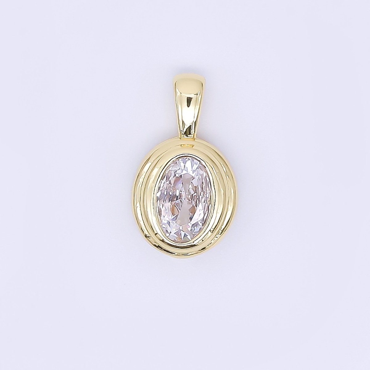 24K Gold Filled 12.5mm Pink, Purple, Orange CZ Bezel Outline Oval Pendant | AH479 AH480 - DLUXCA