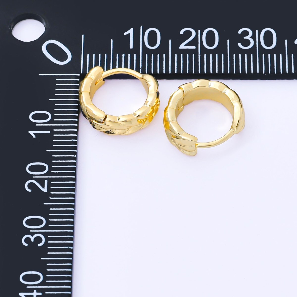 24K Gold Filled 12.5mm Rome Leaves Pattern Huggie Earrings in Gold & Silver | AB1615 AB1616 - DLUXCA