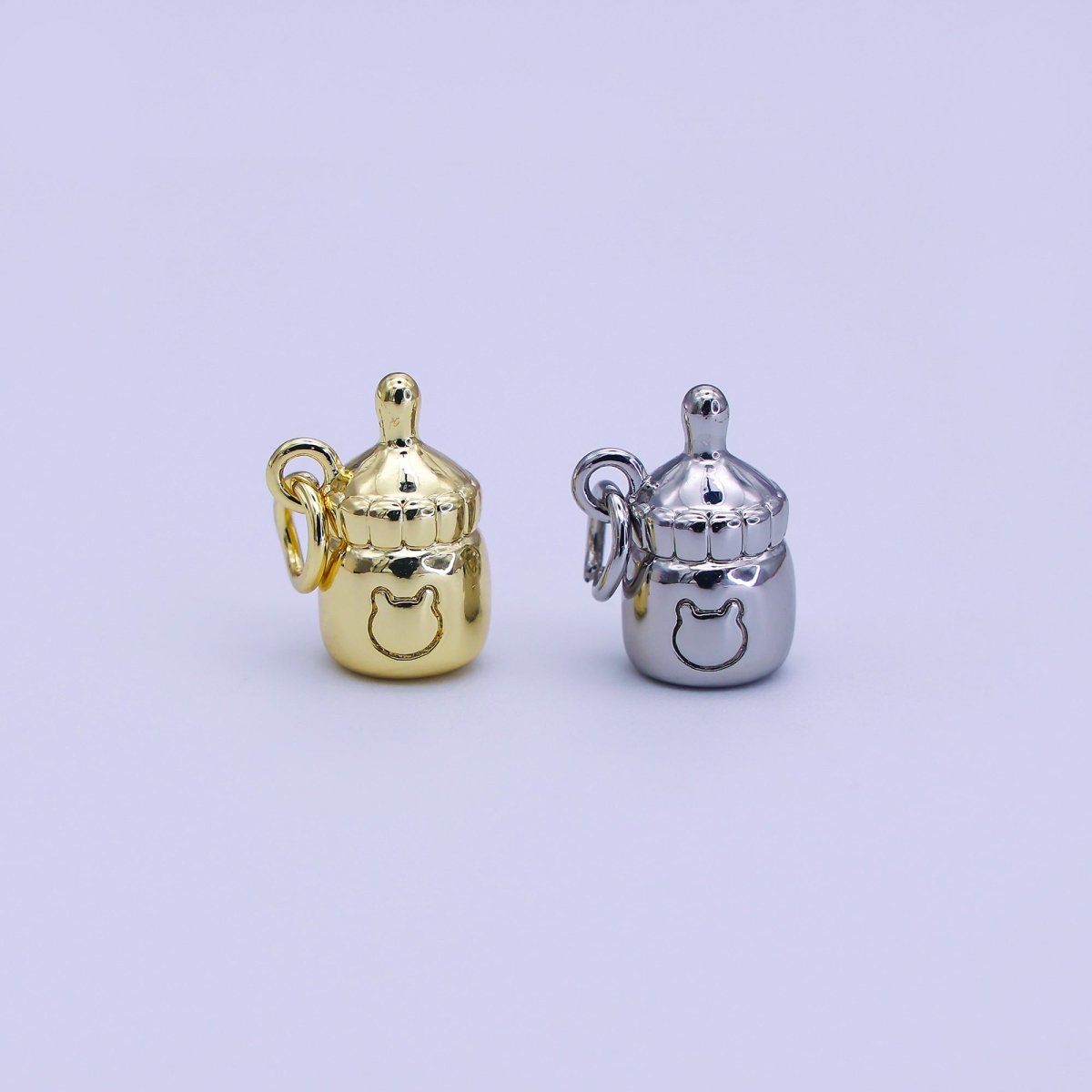 24K Gold Filled 12mm Baby Bottle Charm with Bear | AJ303 - DLUXCA