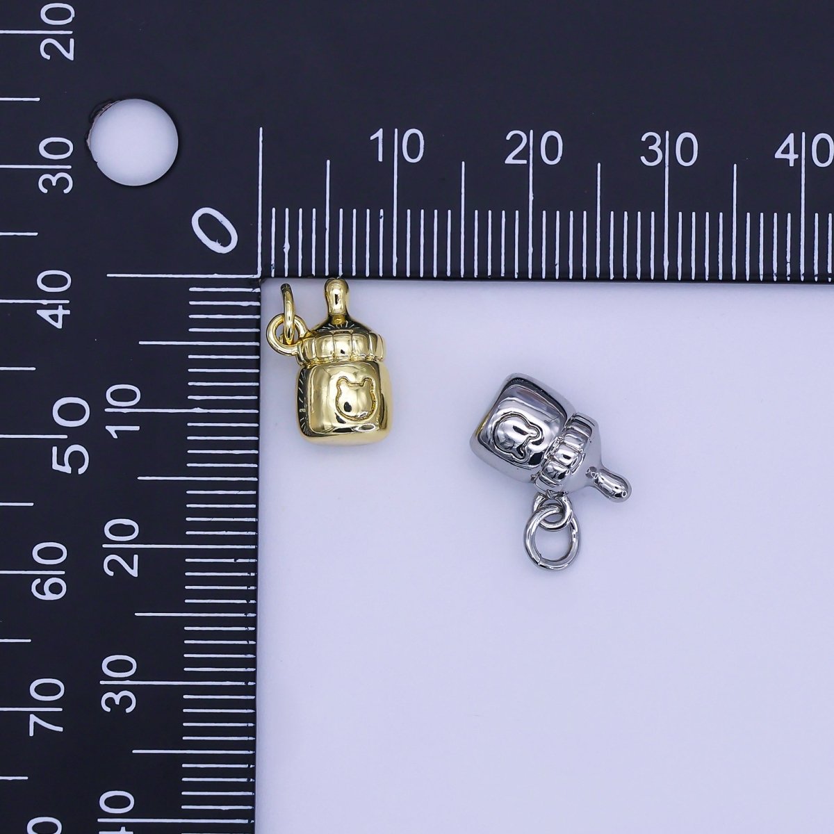 24K Gold Filled 12mm Baby Bottle Charm with Bear | AJ303 - DLUXCA