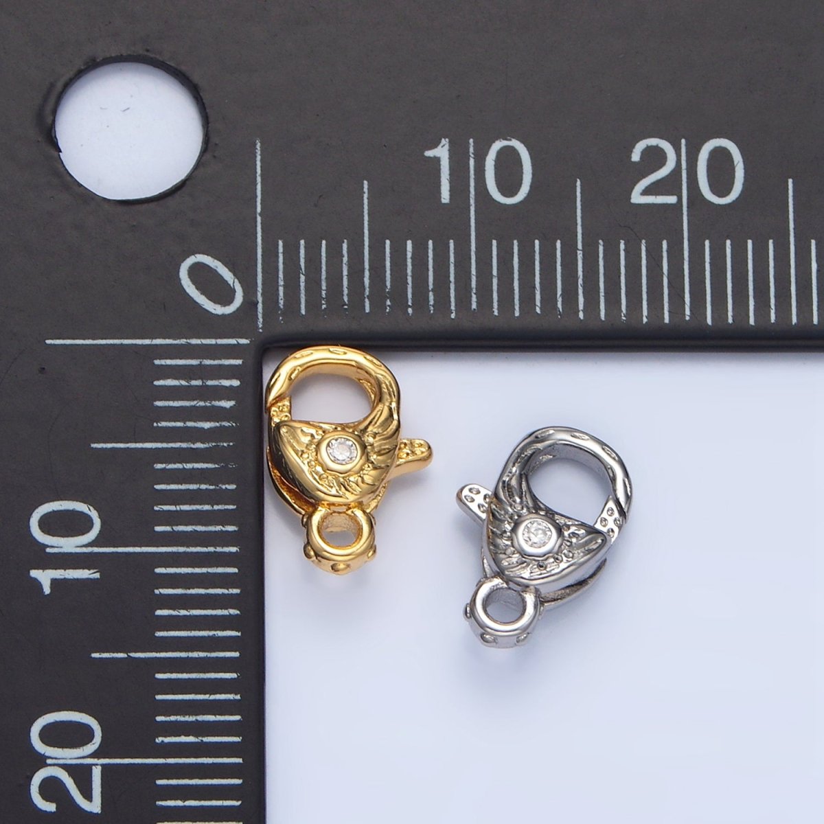 24K Gold Filled 12mm Clear CZ Hammered Lobster Claw Clasps Closure Findings in Gold & Silver | Z965 - DLUXCA