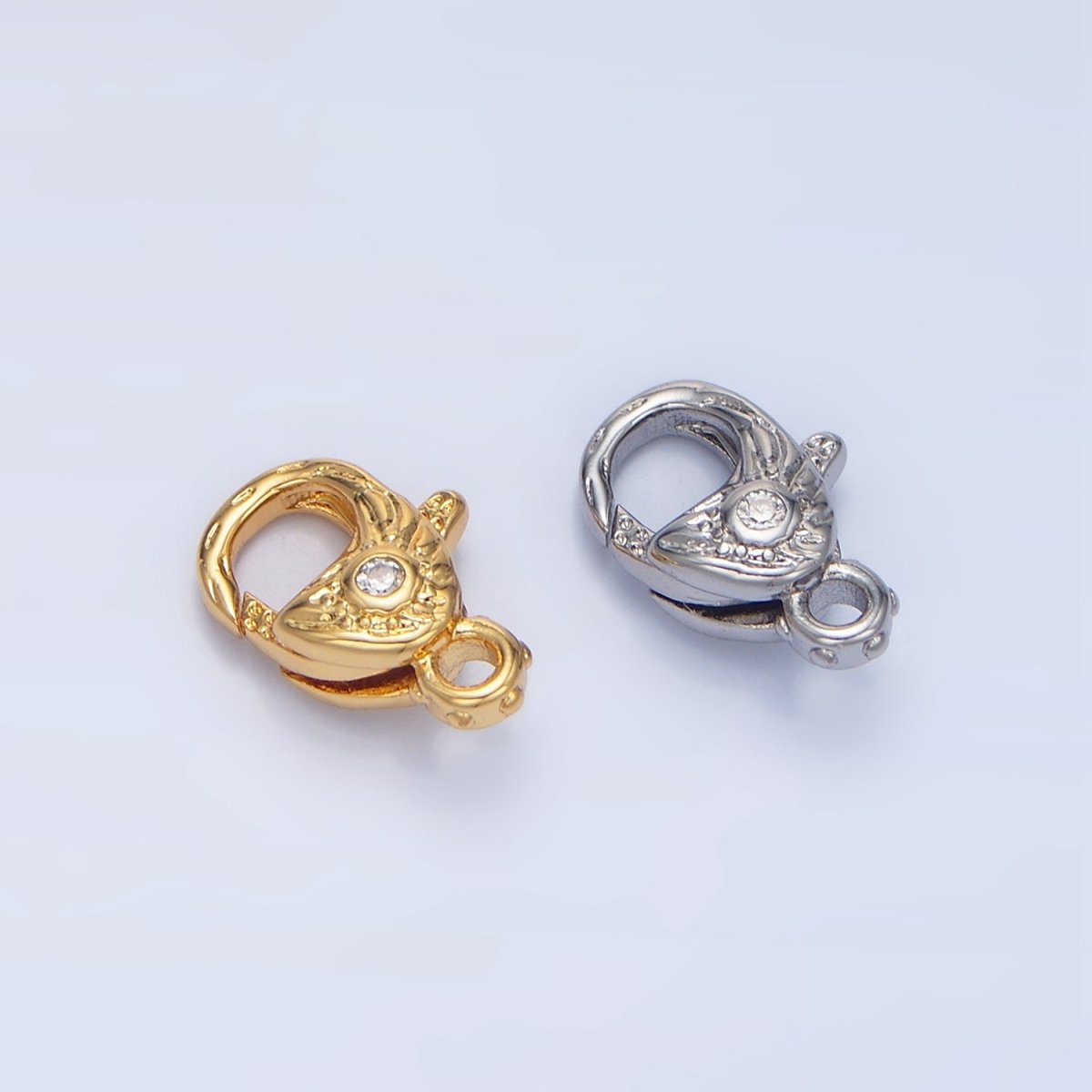 24K Gold Filled 12mm Clear CZ Hammered Lobster Claw Clasps Closure Findings in Gold & Silver | Z965 - DLUXCA