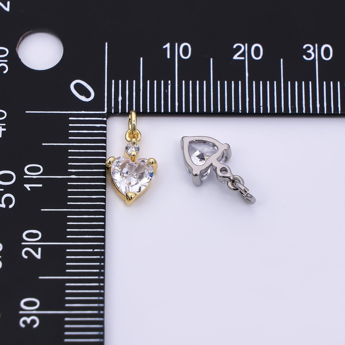 24K Gold Filled 12mm Clear CZ Heart Mini Charm in Gold & Silver | AC1599 - DLUXCA