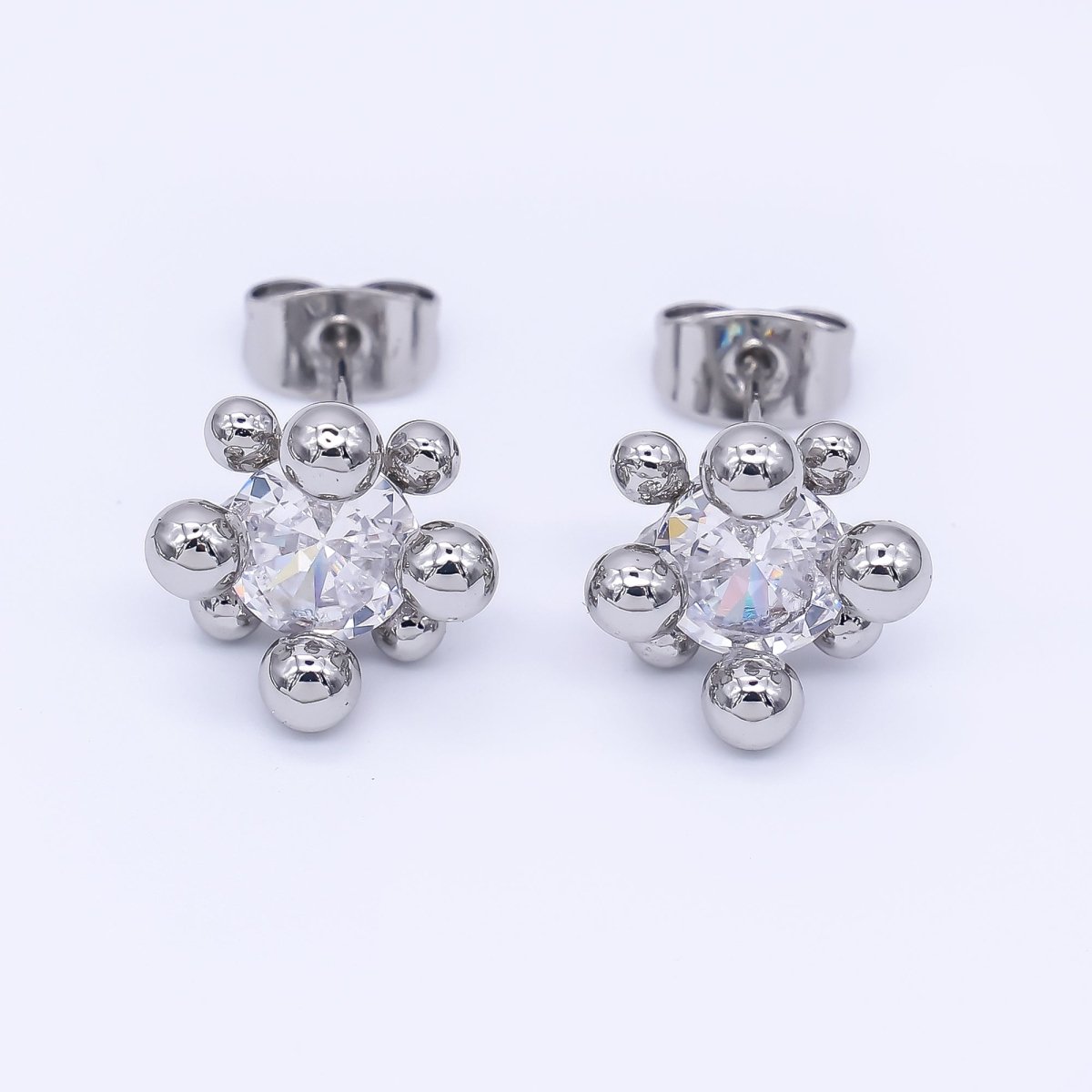 24K Gold Filled 12mm Clear CZ Round Bead Stud Earrings in Gold & Silver | AI486 AI487 - DLUXCA