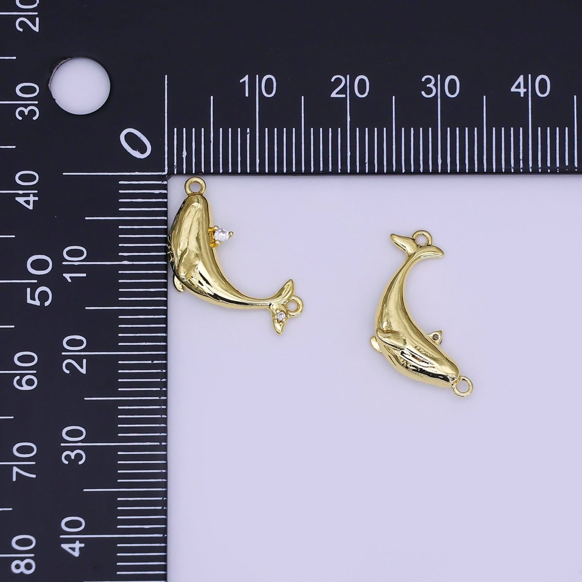 24K Gold Filled 12mm Clear CZ Sea Fish Whale Charm | Y051 - DLUXCA