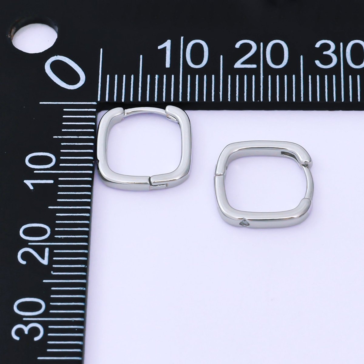 24K Gold Filled 12mm Clear CZ Square Cartilage Huggie Earrings in Gold & Silver | AB241 - DLUXCA