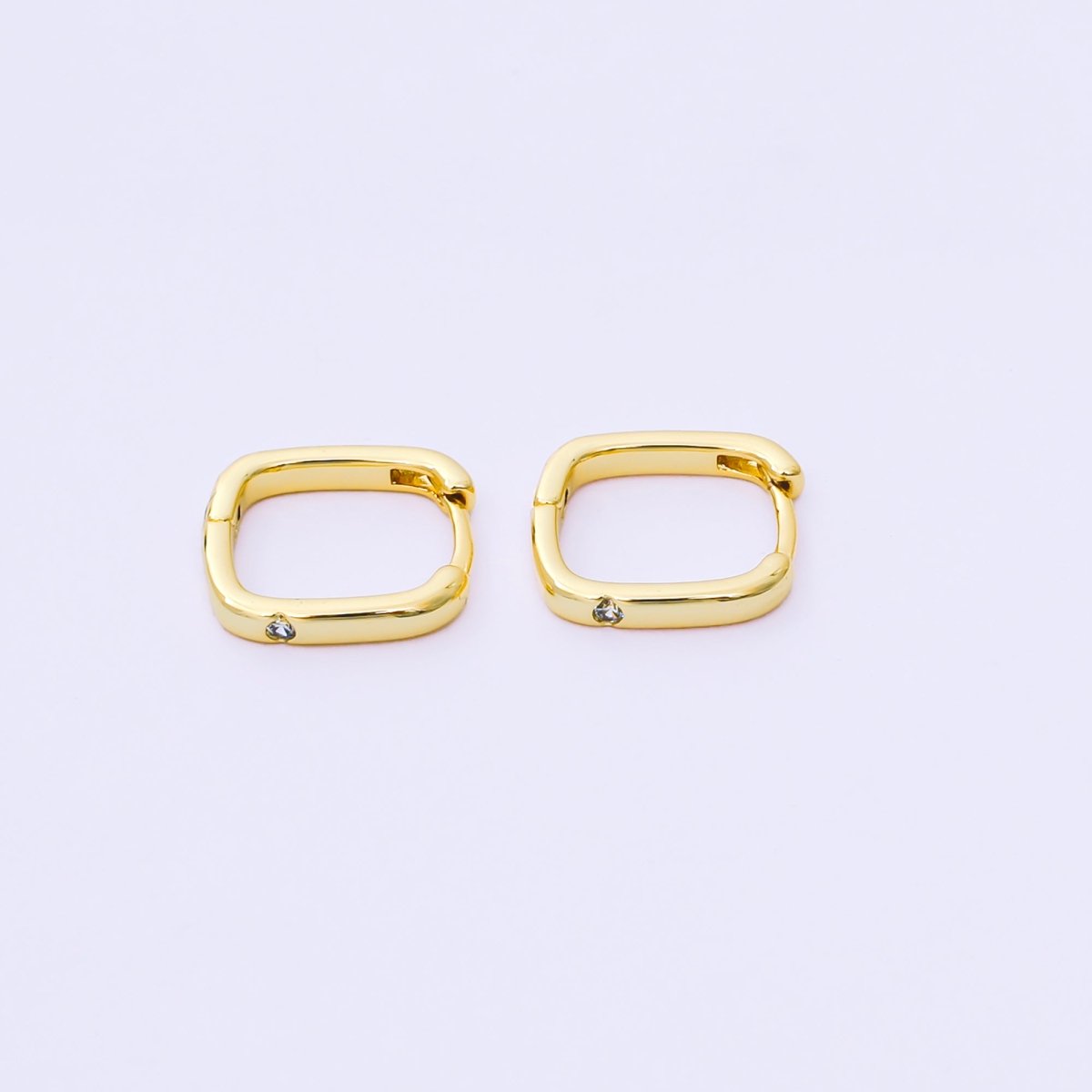 24K Gold Filled 12mm Clear CZ Square Cartilage Huggie Earrings in Gold & Silver | AB241 - DLUXCA