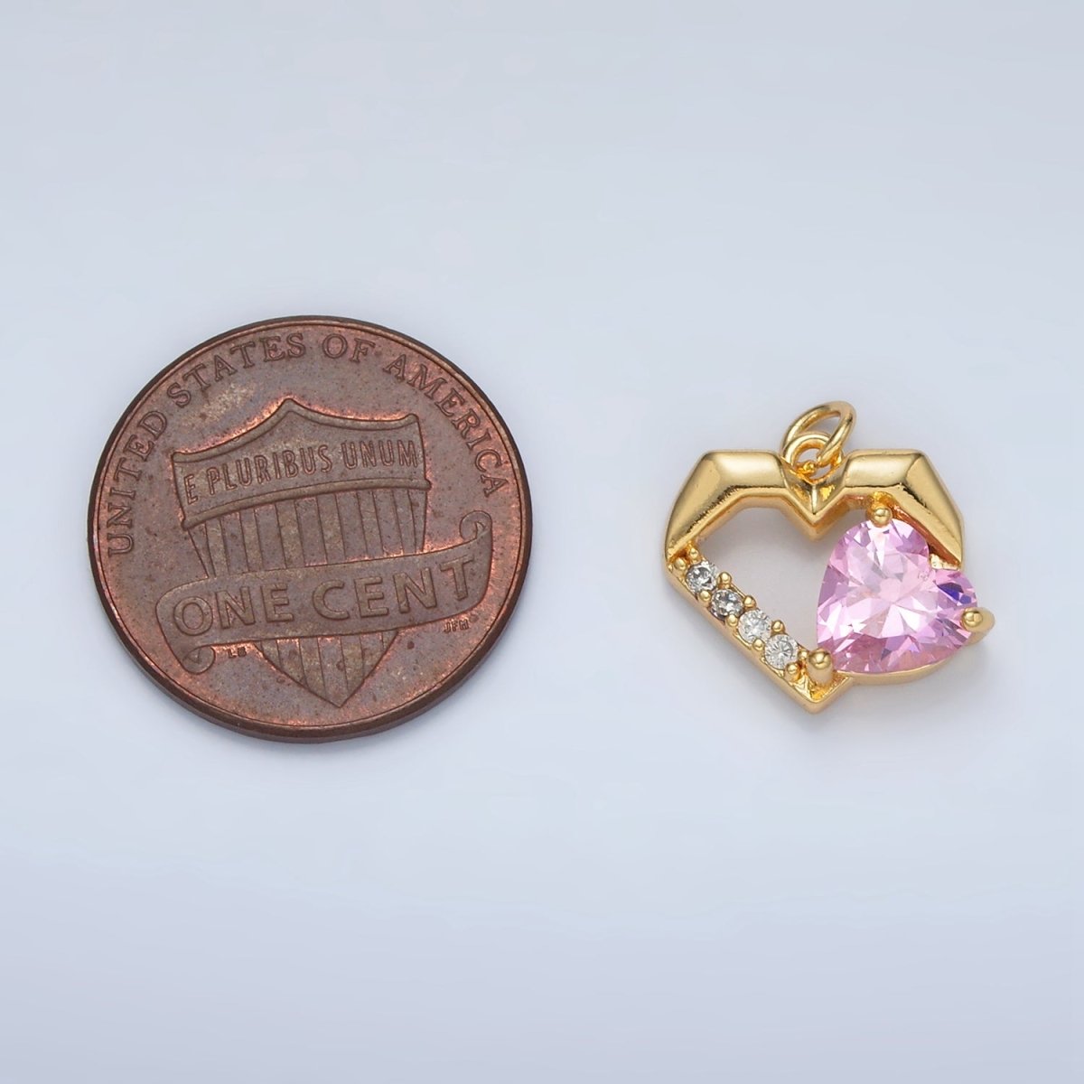 24K Gold Filled 12mm Clear, Red, Pink, Purple CZ Micro Paved Open Heart Charm | M013 - M014 - DLUXCA