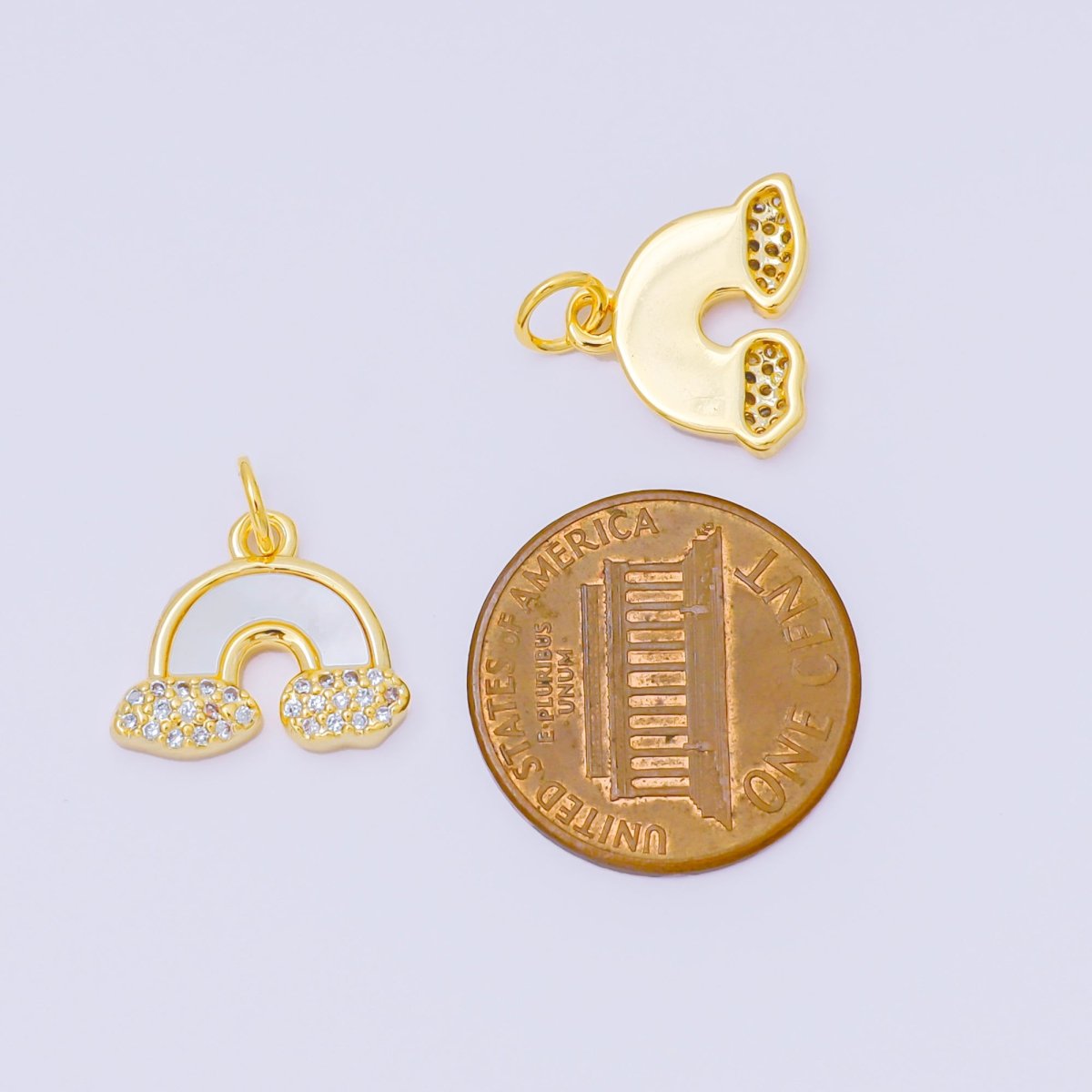 24K Gold Filled 12mm Clouds Micro Paved CZ Celestial Rainbow Shell Pearl Charm | M813 - DLUXCA
