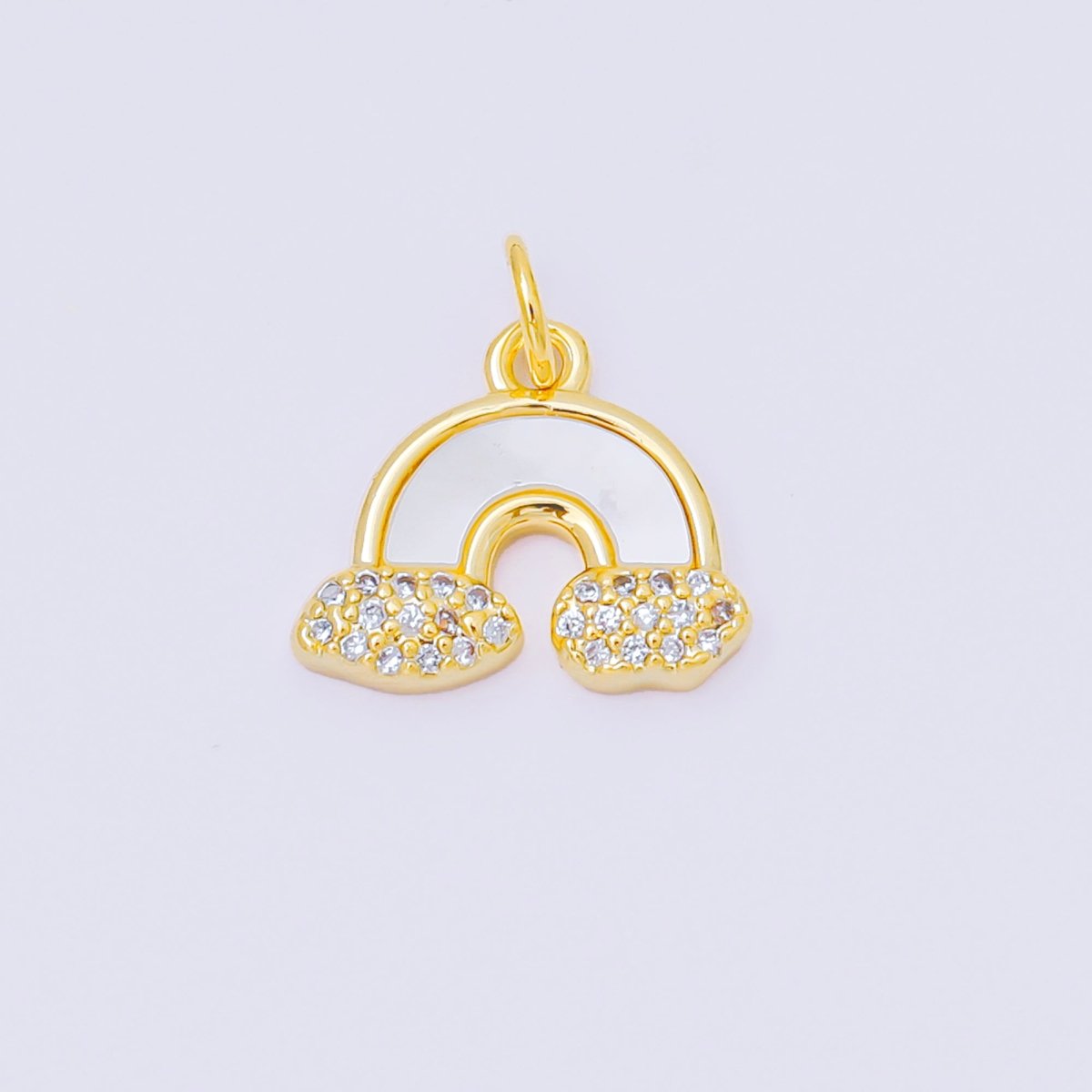 24K Gold Filled 12mm Clouds Micro Paved CZ Celestial Rainbow Shell Pearl Charm | M813 - DLUXCA