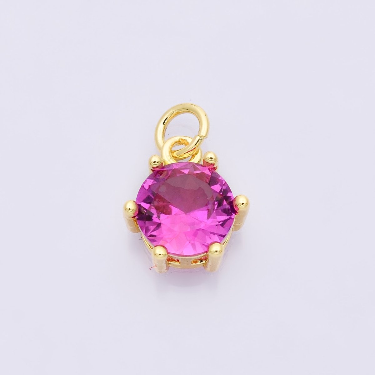 24K Gold Filled 12mm CZ Round Hexagon Prongs Personalized Charm | Charms-00173 ~ Charms-00182 - DLUXCA