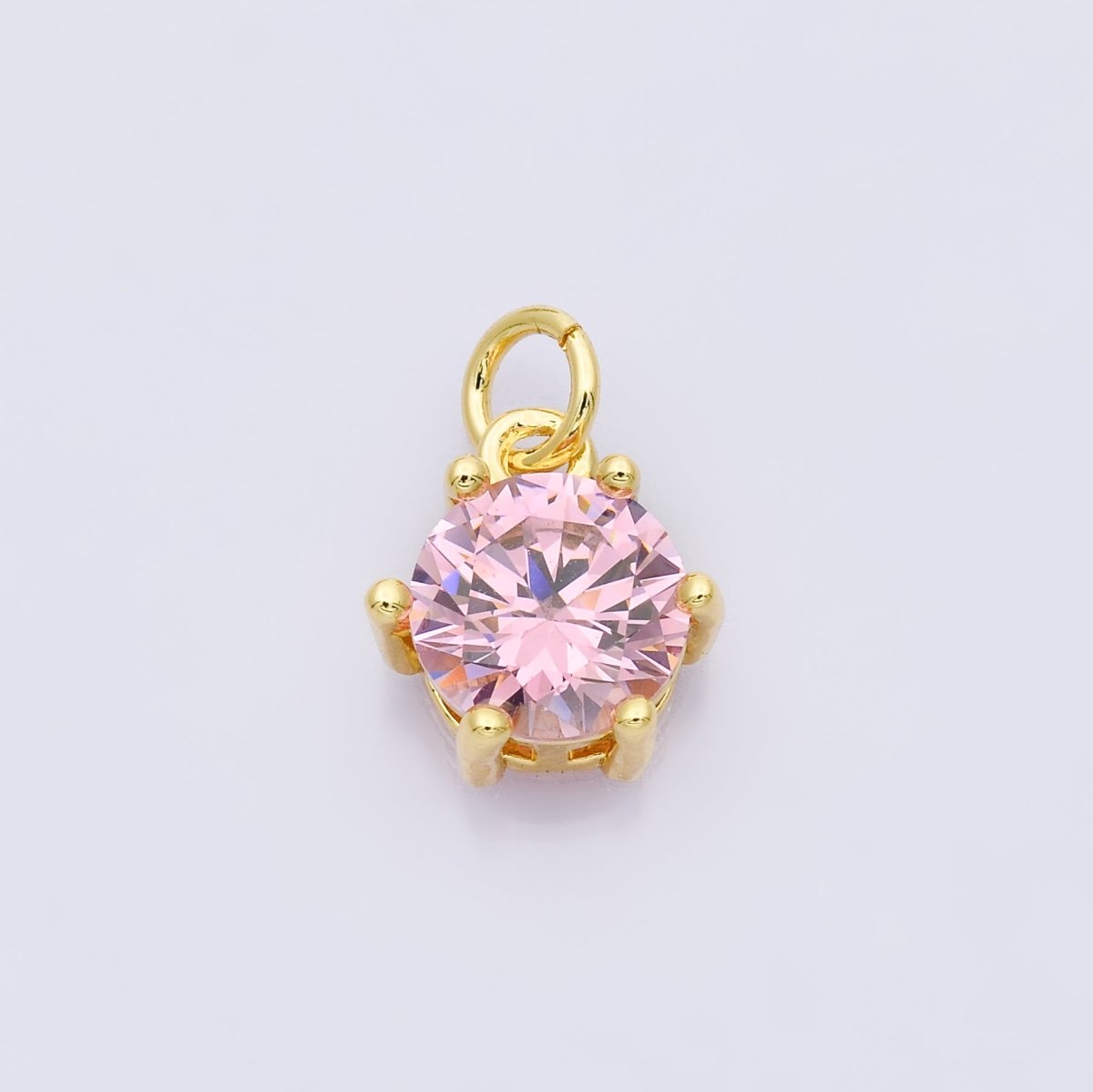 24K Gold Filled 12mm CZ Round Hexagon Prongs Personalized Charm | Charms-00173 ~ Charms-00182 - DLUXCA