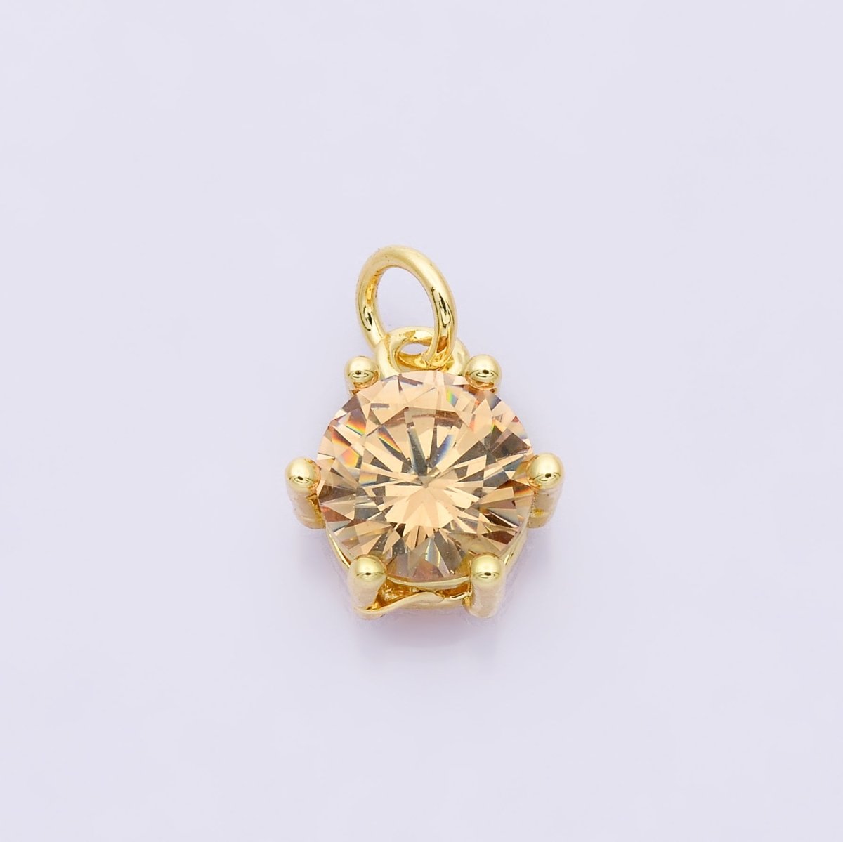 24K Gold Filled 12mm CZ Round Hexagon Prongs Personalized Charm | Charms-00173 ~ Charms-00182 - DLUXCA