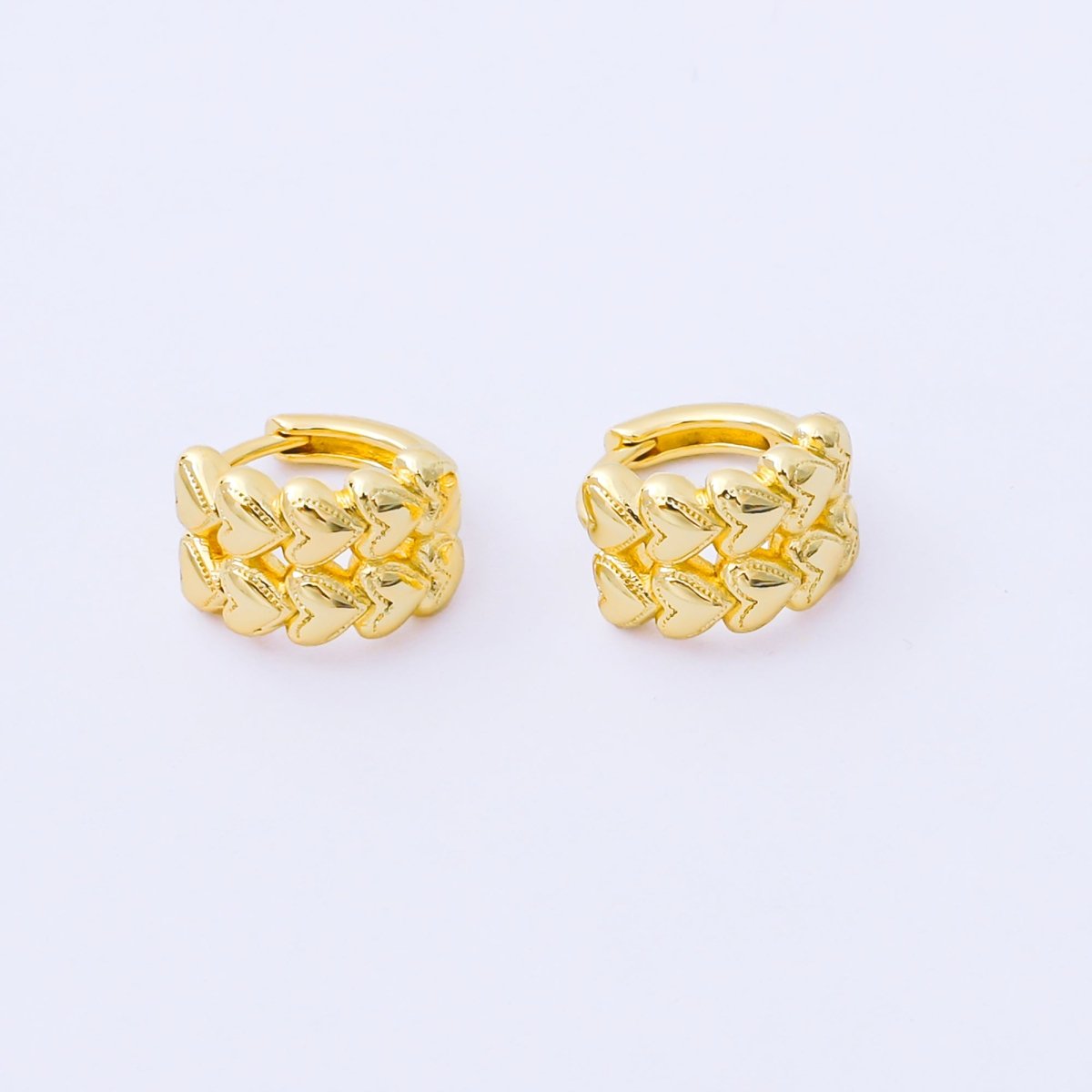 24K Gold Filled 12mm Double Row Heart Huggie Earrings in Gold & Silver | AB1611 AB1612 - DLUXCA