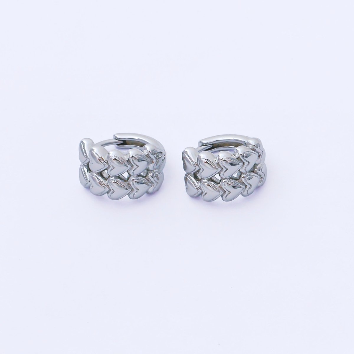 24K Gold Filled 12mm Double Row Heart Huggie Earrings in Gold & Silver | AB1611 AB1612 - DLUXCA