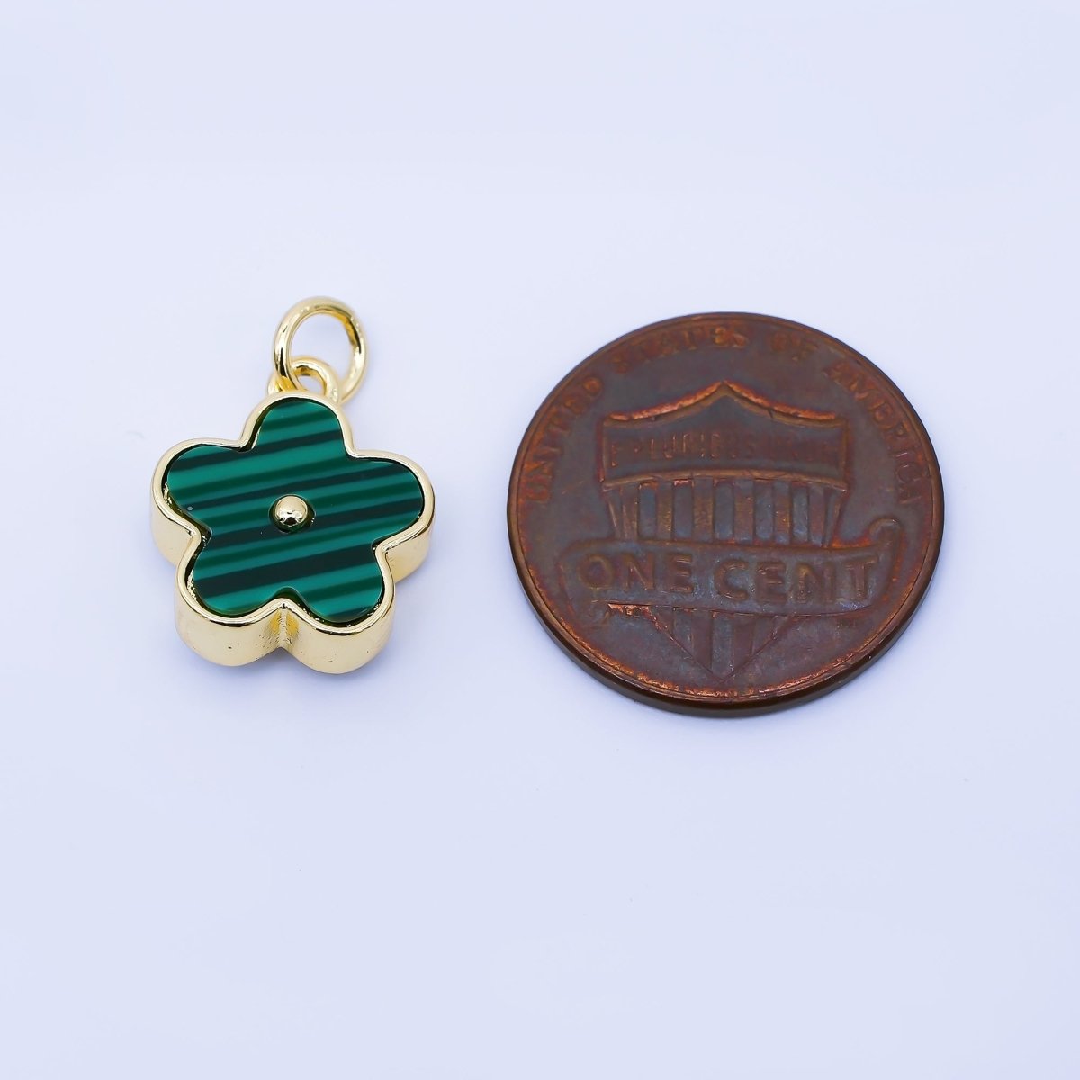 24K Gold Filled 12mm Double Sided Daisy Charm Malachite Flower Jewelry | AF1620 - DLUXCA