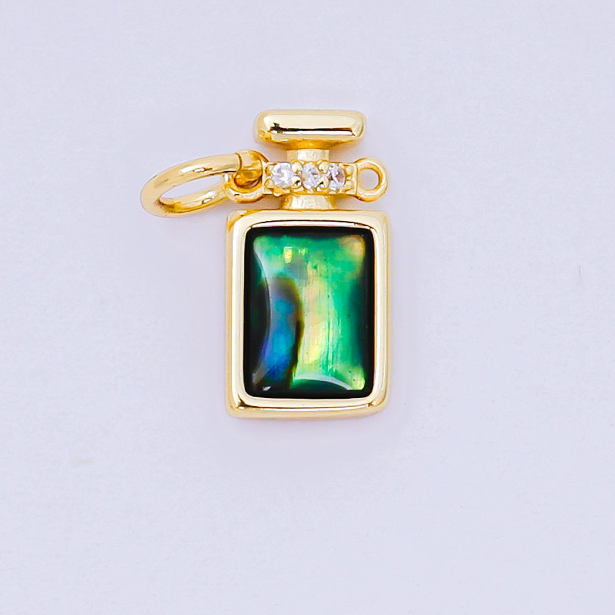 24K Gold Filled 12mm Green Abalone Dainty Flusk Perfume Bottle Charm | M - 244 - DLUXCA