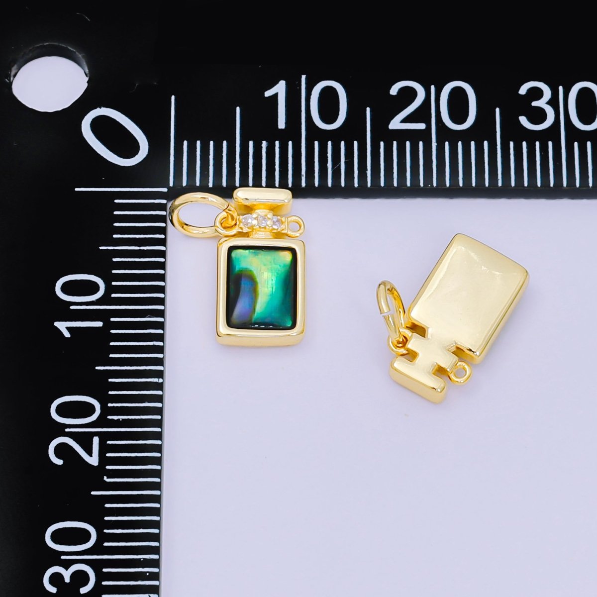 24K Gold Filled 12mm Green Abalone Dainty Flusk Perfume Bottle Charm | M - 244 - DLUXCA