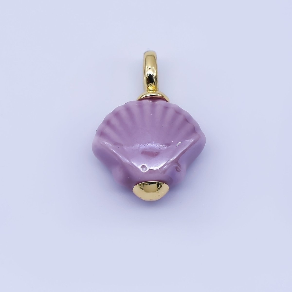 24K Gold Filled 12mm Handmade Ceramic Clam Seashell Charm | AF1577 - 1582 - DLUXCA