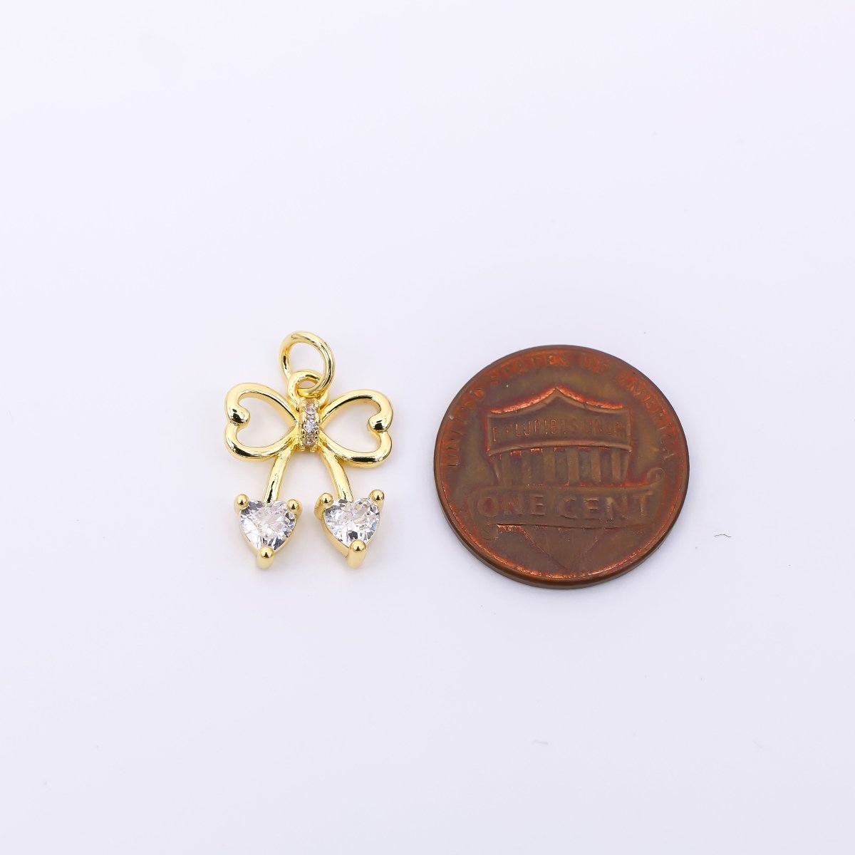 24K Gold Filled 12mm Heart - Shaped CZ Tiny Pretty Bow Tie Charm | AJ - 495 - DLUXCA