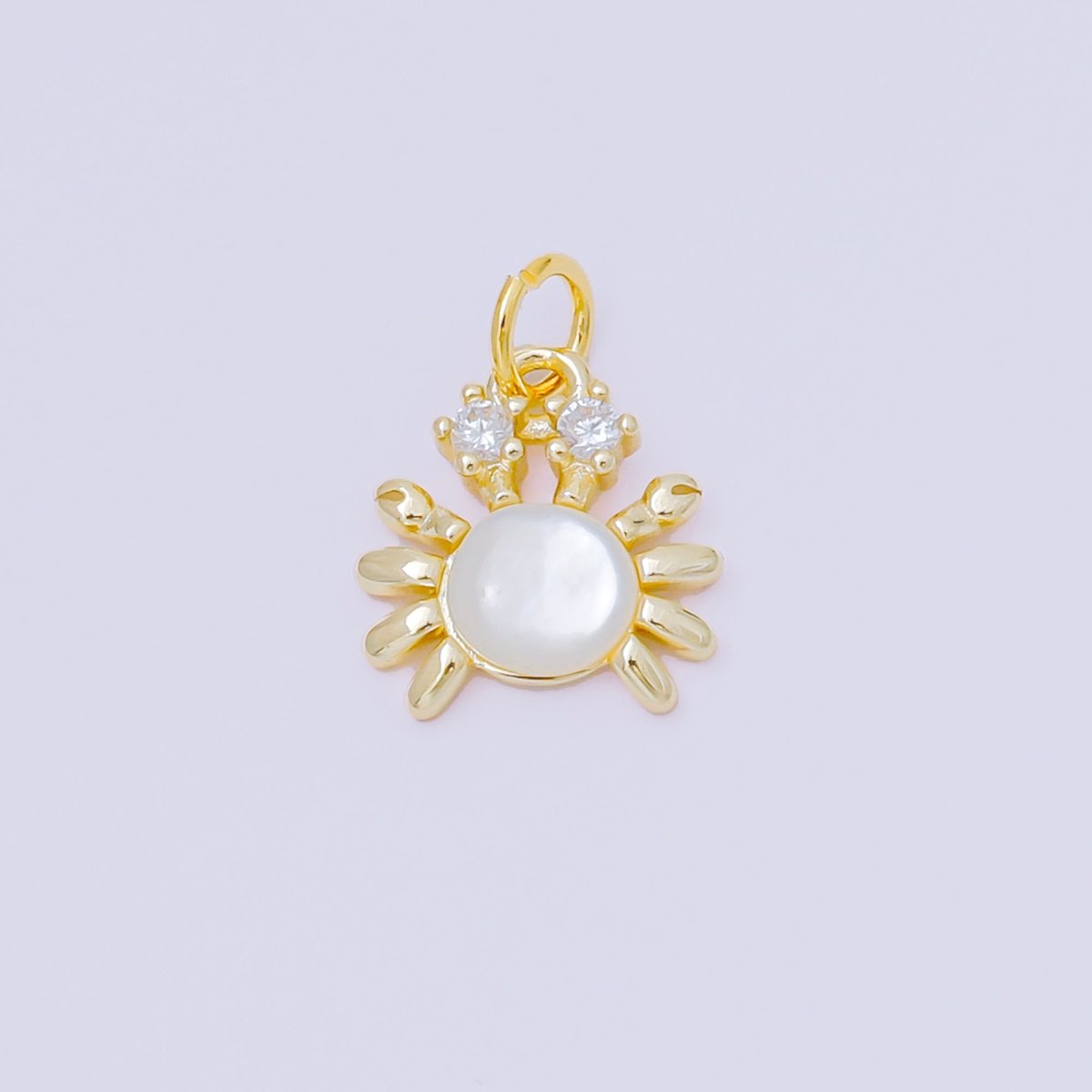 24K Gold Filled 12mm Mini Crab Charm Shell Pearl Animal Pendant | AC1589 - DLUXCA