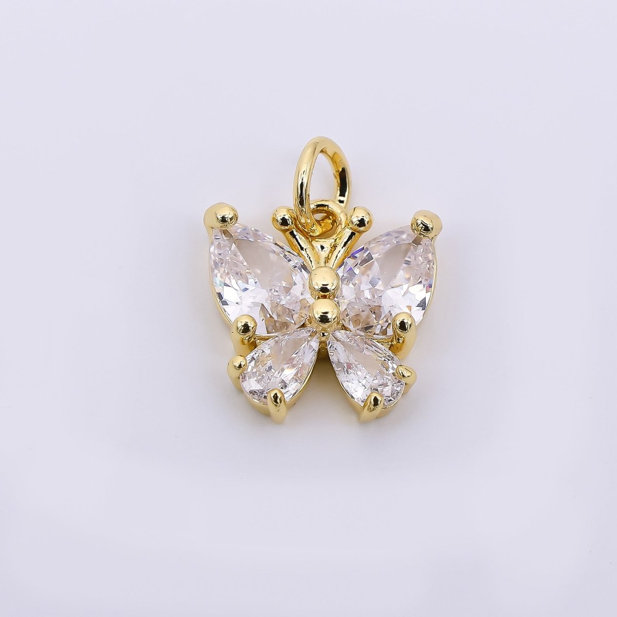 24K Gold Filled 12mm Teardrop CZ Simply Butterfly Wings Animal Charm | AJ - 499 - DLUXCA