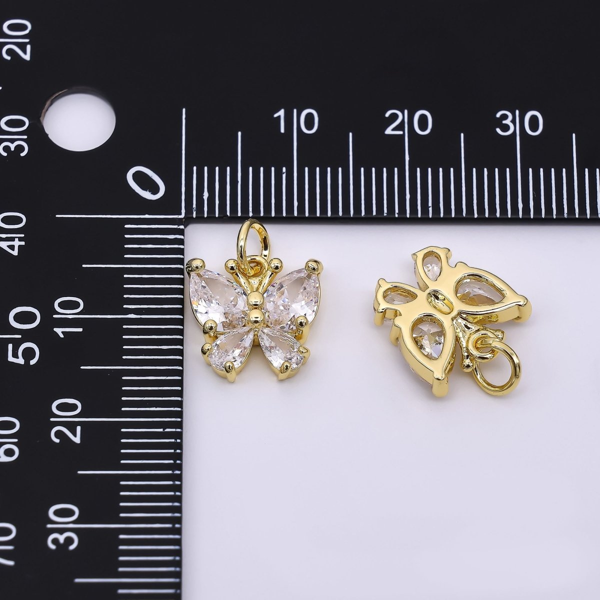 24K Gold Filled 12mm Teardrop CZ Simply Butterfly Wings Animal Charm | AJ - 499 - DLUXCA