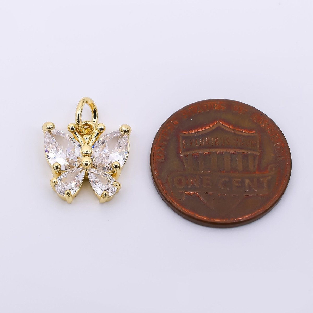 24K Gold Filled 12mm Teardrop CZ Simply Butterfly Wings Animal Charm | AJ - 499 - DLUXCA