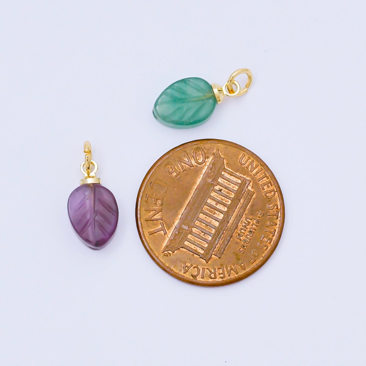 24K Gold Filled 12mm White, Green, Red Gemstone Leaf Mini Charm | AC1591 - AC1593 - DLUXCA