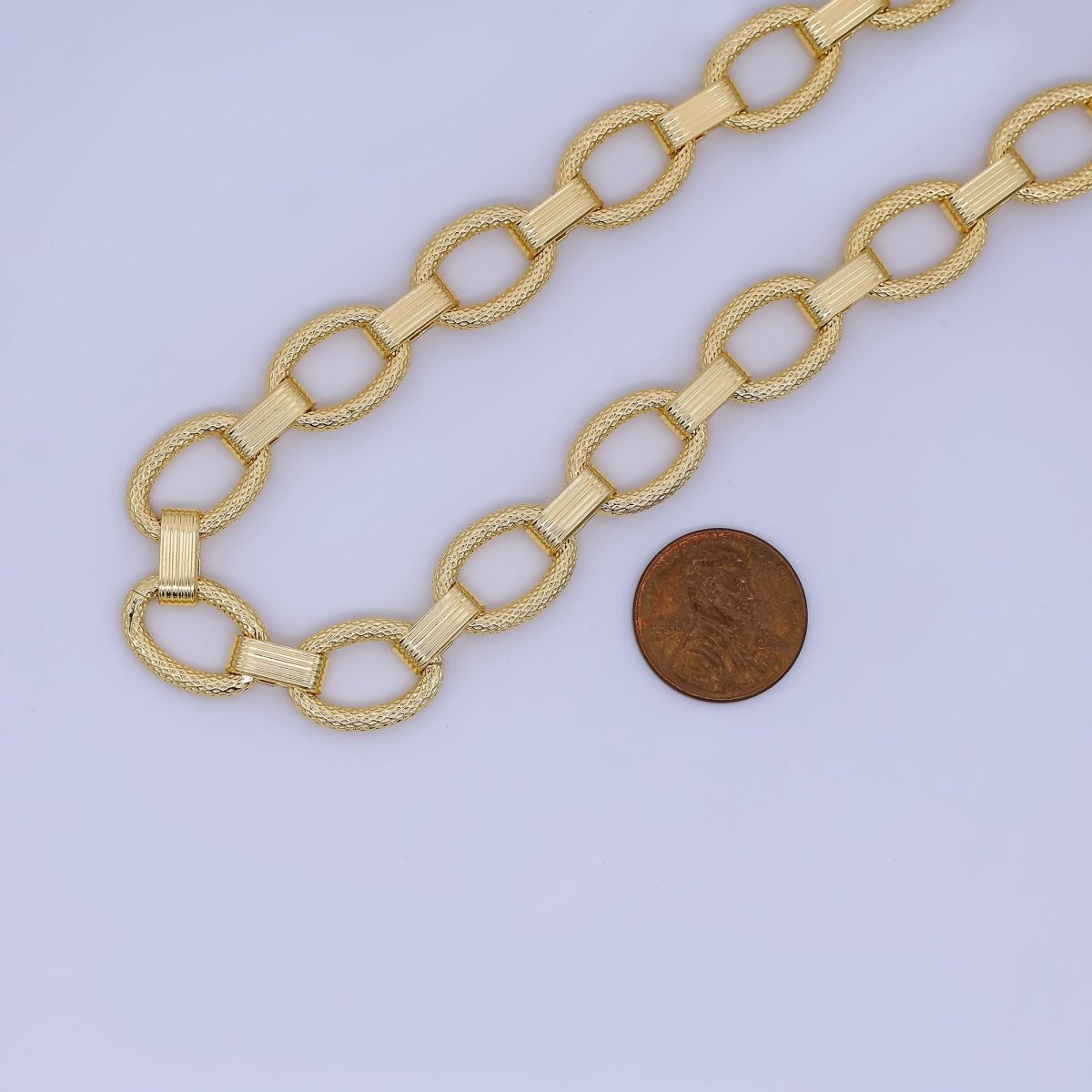 24K Gold Filled 12mm x 4mm Textured Ribbed Link Cable Unfinished Statement Chain by Yard | Roll - 2013 - DLUXCA