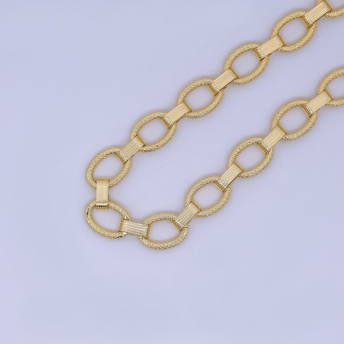 24K Gold Filled 12mm x 4mm Textured Ribbed Link Cable Unfinished Statement Chain by Yard | Roll - 2013 - DLUXCA