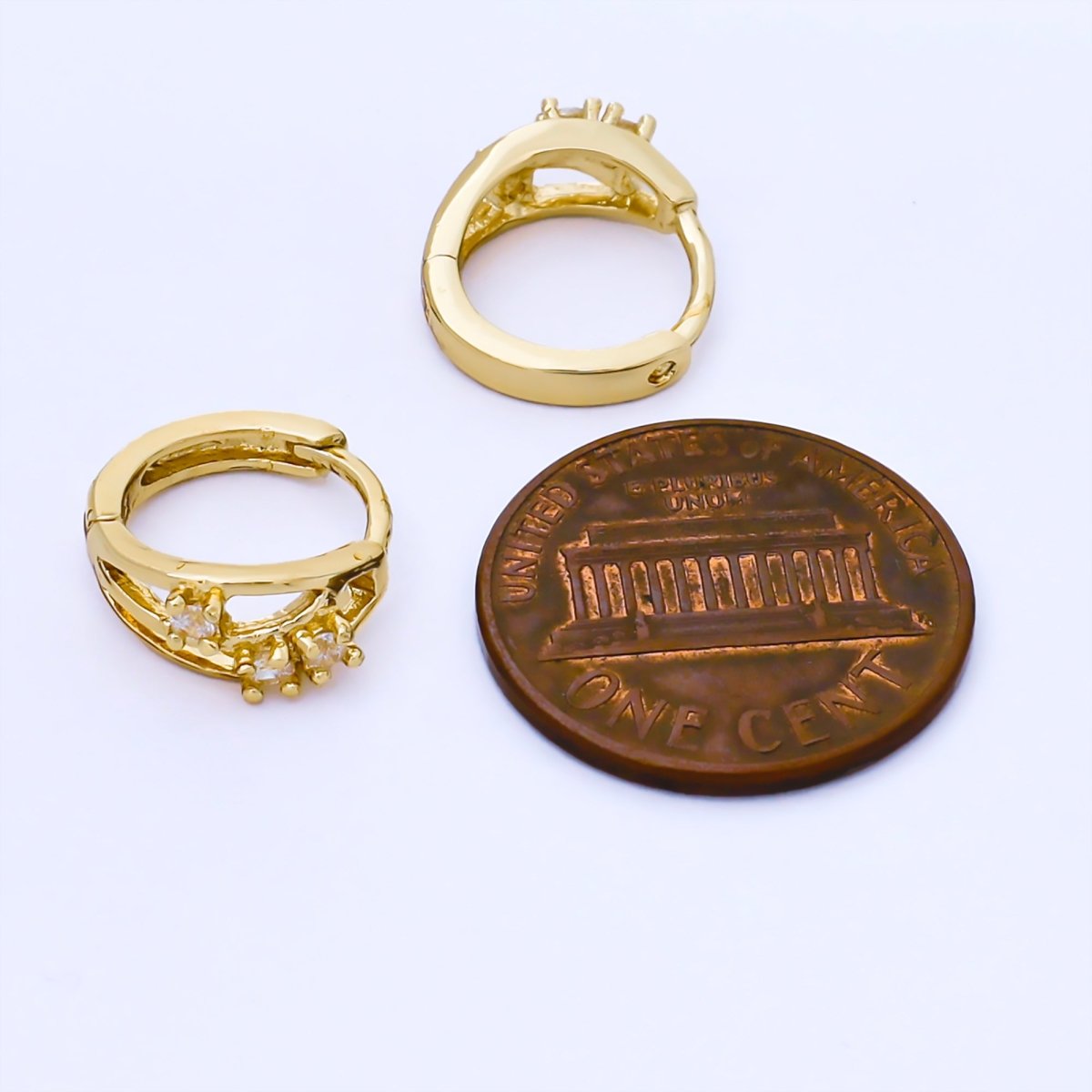 24K Gold Filled 13.5mm Round CZ Cluster Crown Huggie Earrings | AB1622 - DLUXCA