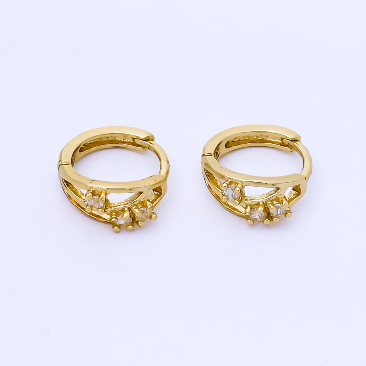 24K Gold Filled 13.5mm Round CZ Cluster Crown Huggie Earrings | AB1622 - DLUXCA