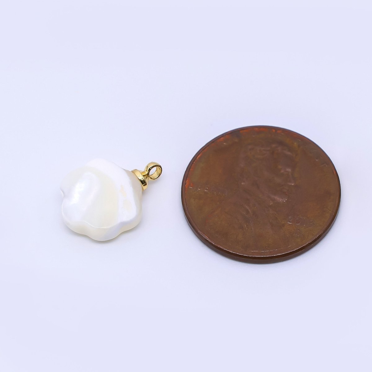 24K Gold Filled 13.5mm Shell Pearl Rounded 6 - Petals Blooms of Flower Charm | P - 1852 - DLUXCA