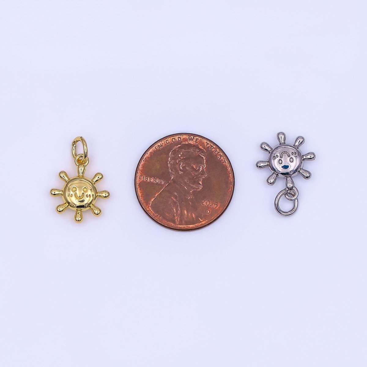 24K Gold Filled 13.5mm Smiley Sun Happy Morning Sunrise Charm in Gold & Silver | AF499 - DLUXCA