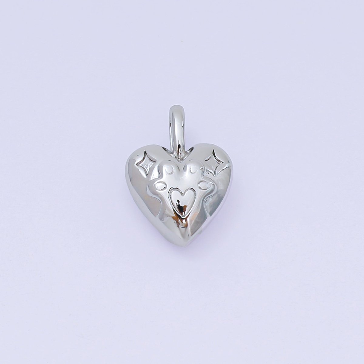 24K Gold Filled 13.5mm Star Pawprint Engraved Chubby Heart Pendant in Gold & Silver | AH517 - DLUXCA