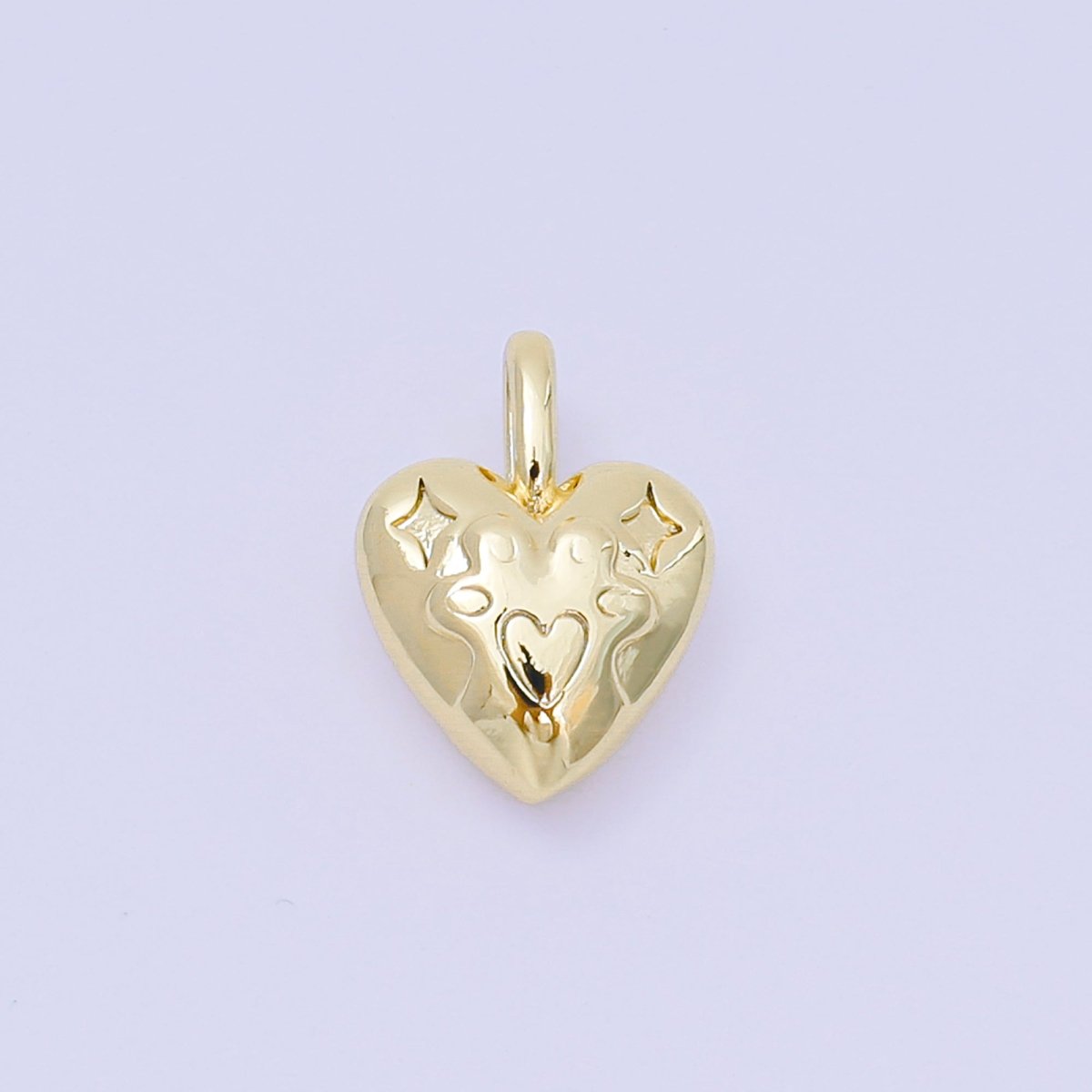 24K Gold Filled 13.5mm Star Pawprint Engraved Chubby Heart Pendant in Gold & Silver | AH517 - DLUXCA