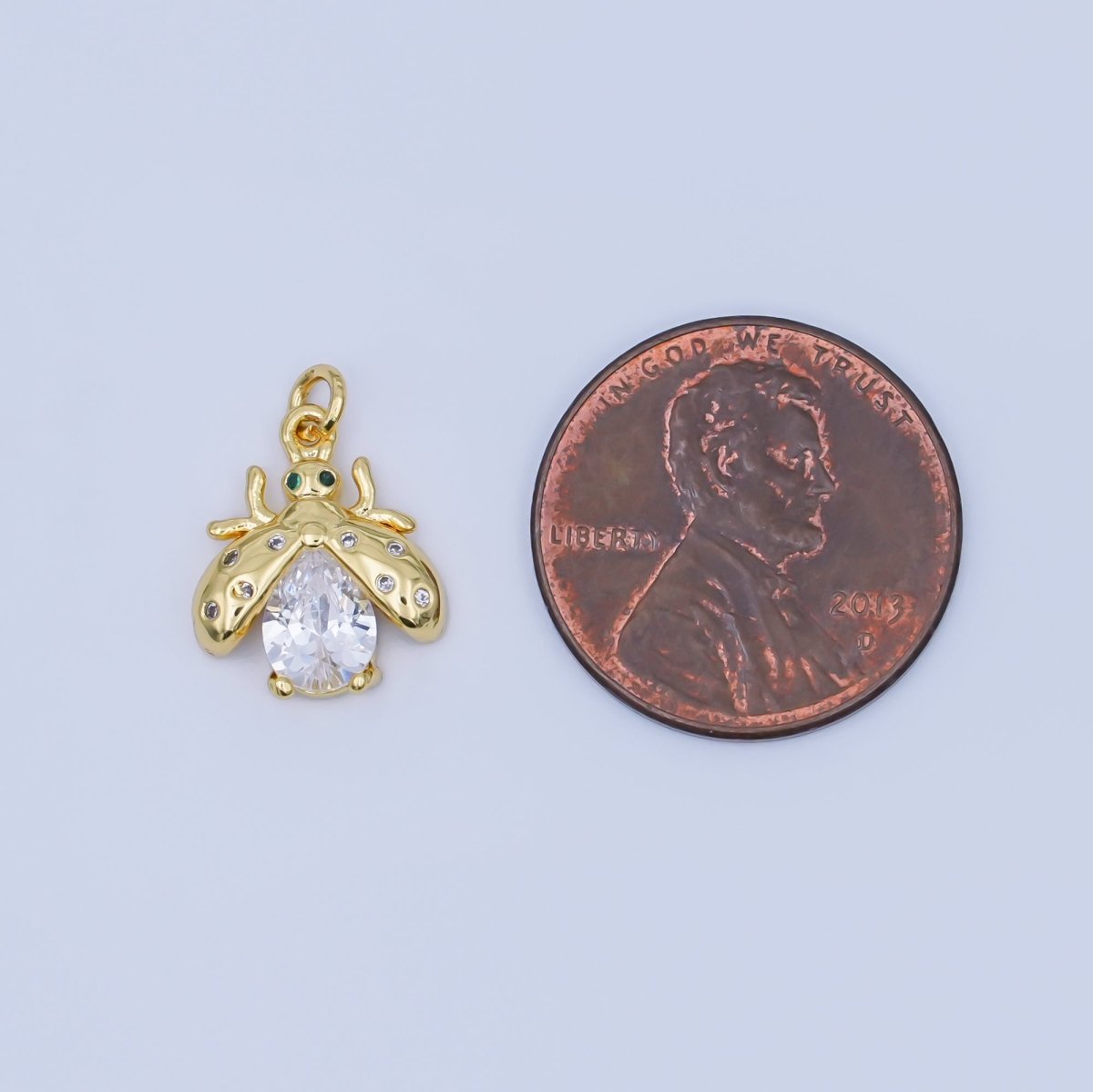 24K Gold Filled 13.5mm Yellow Pear - Cut CZ Flying Lady Bug Animals Charm | AJ292 - DLUXCA