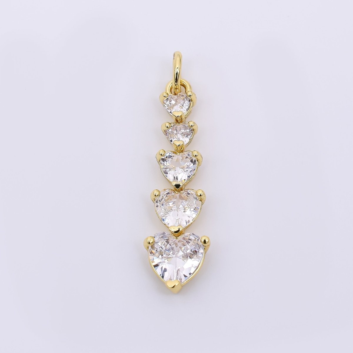 24K Gold Filled 13mm 5 - Stacked Heart - Shaped CZ Lover's Drop Charm | AH - 574 - DLUXCA