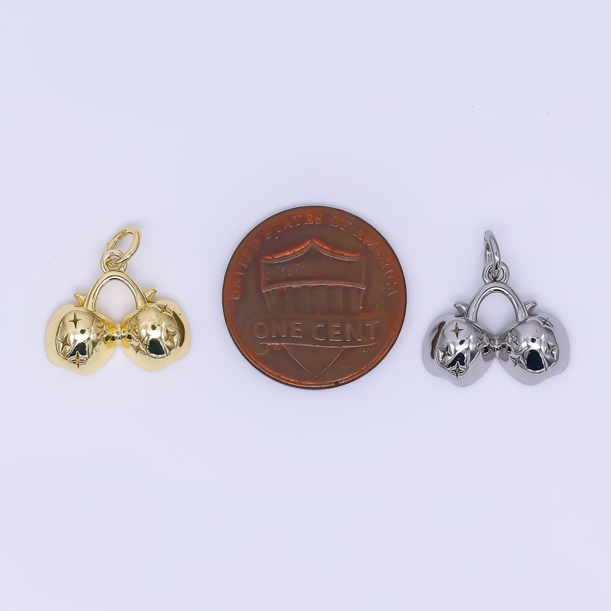 24K Gold Filled 13mm Apple Twin Fruit Charm in Gold & Silver | AH - 553 - DLUXCA